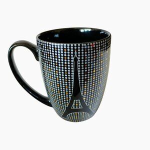 Jetline Black Mug With Eiffel Tower Design, Gold Silver Dot Design, Paris France